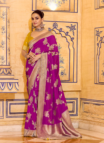 Magenta and Yellow Traditional Silk Saree