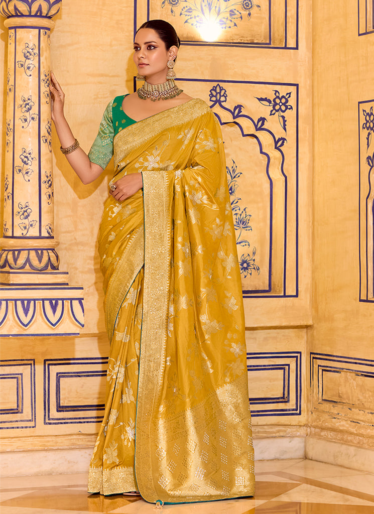 Yellow and Green Traditional Silk Saree