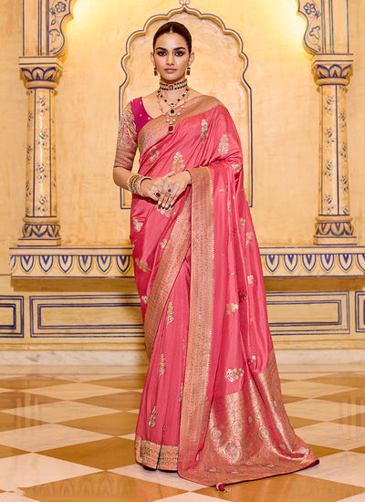 Peach and Pink Traditional Silk Saree