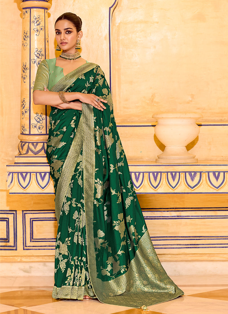 Dark Green Traditional Silk Saree