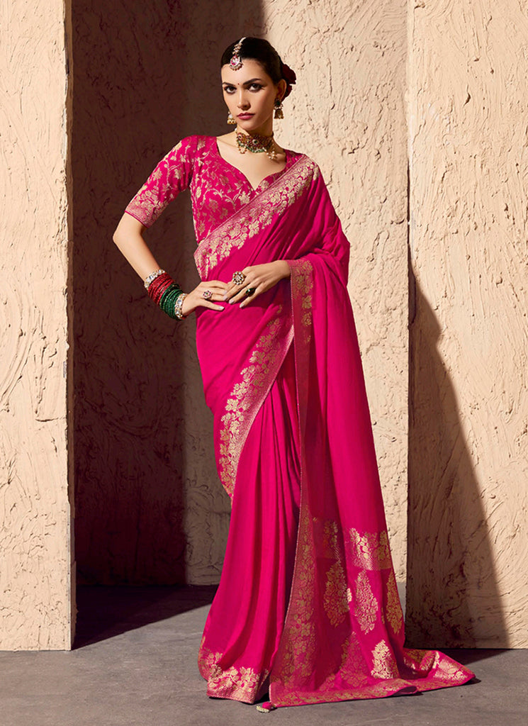 Magenta Pink Traditional Printed Saree