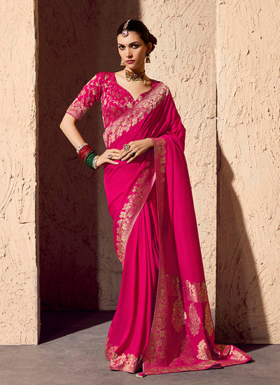 Magenta Pink Traditional Printed Saree