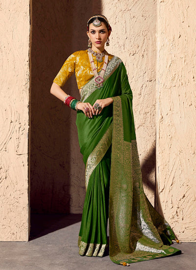 Green and Yellow Traditional Printed Saree