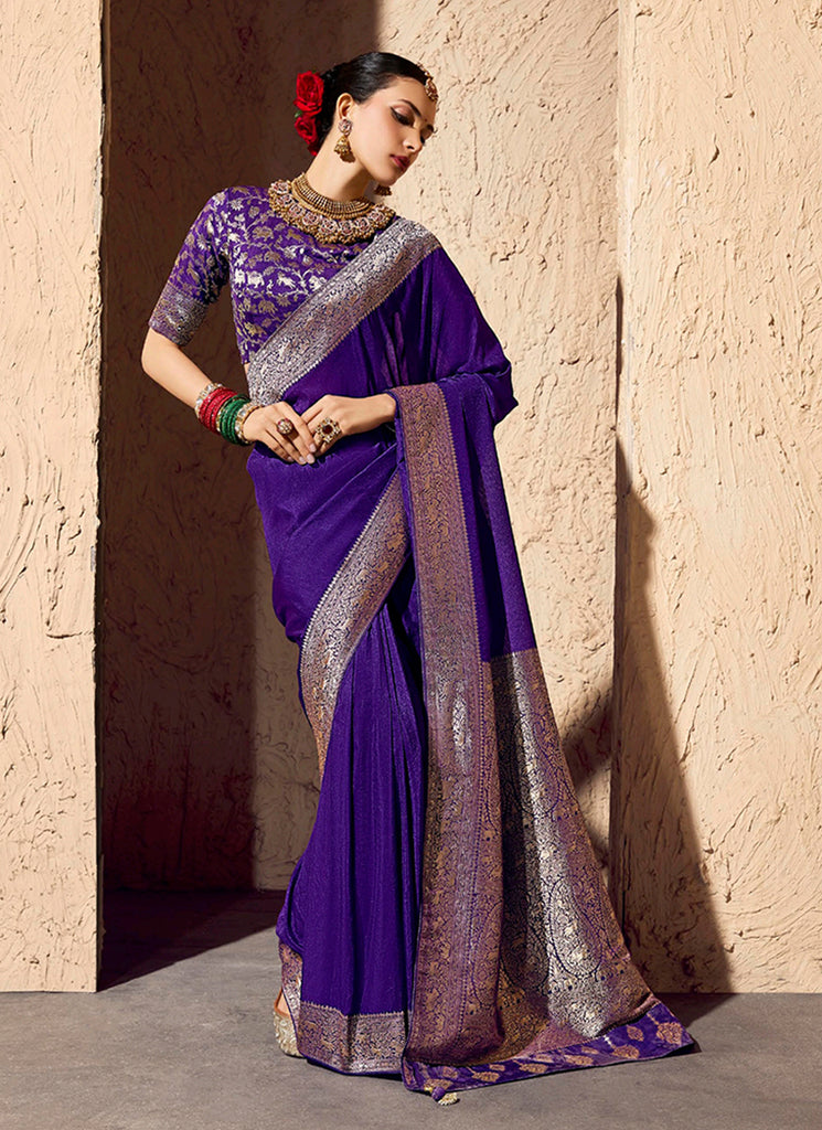 Violet Traditional Printed Saree