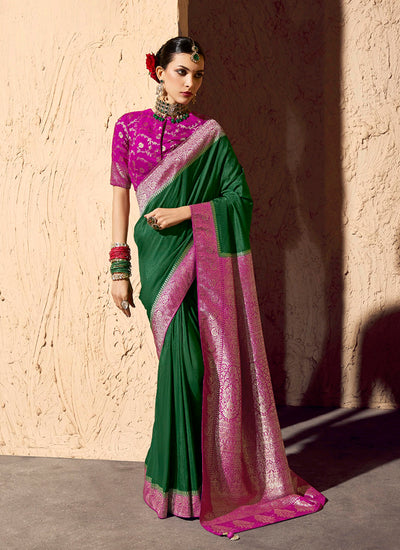 Green and Magenta Traditional Printed Saree