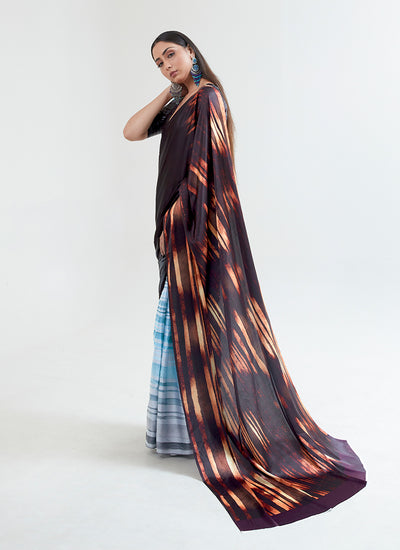 Deep Purple Multicolored Digital Printed Saree