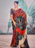 Red Multicolored Digital Printed Crape Silk Saree