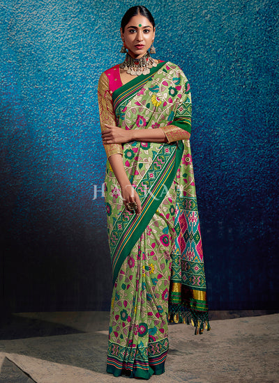 Green And Magenta Embroidered Wedding Silk Saree