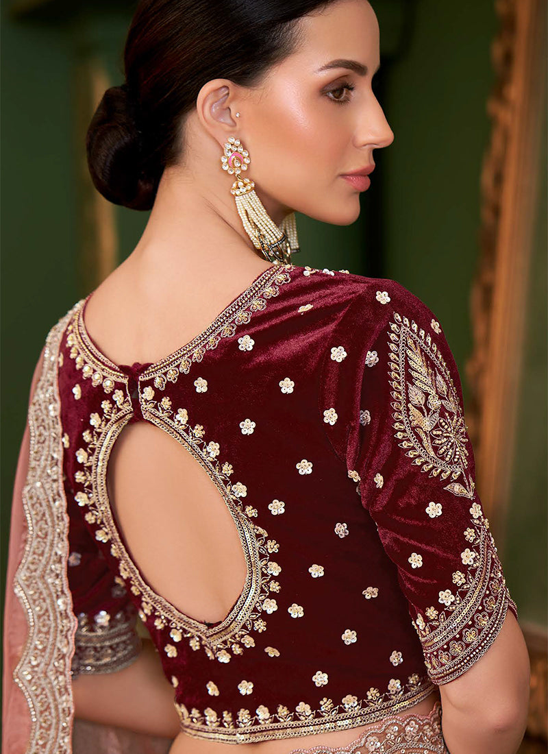 Buy Rose Pink And Maroon Saree