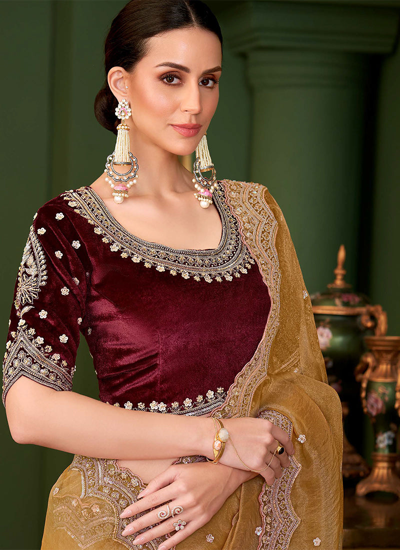 Buy Mustard Gold Indian Saree
