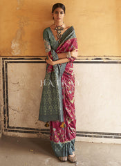 Pink And Grey Embroidered Wedding Silk Saree