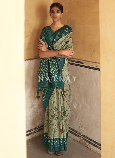 Sage Green Embroidered Wedding Silk Saree