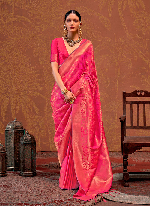 Rani Pink Handloom Weaving Silk Saree
