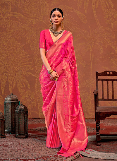 Rani Pink Handloom Weaving Silk Saree