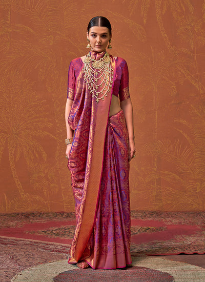 Mauve Purple Handloom Weaving Silk Saree