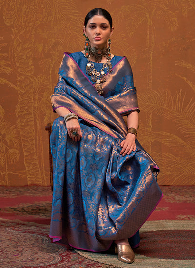 Royal Blue Handloom Weaving Silk Saree