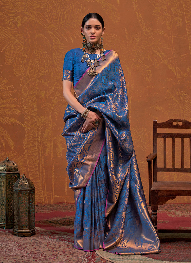 Royal Blue Handloom Weaving Silk Saree