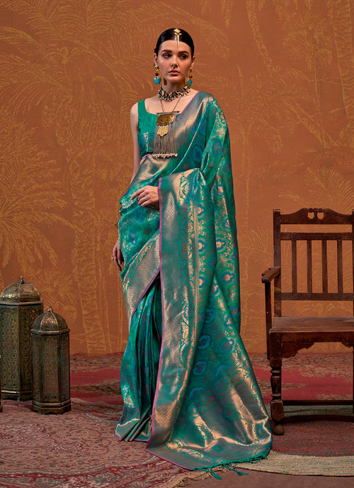Sea Green Handloom Weaving Silk Saree