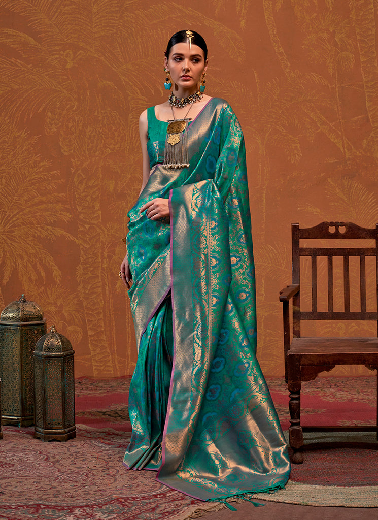 Sea Green Handloom Weaving Silk Saree