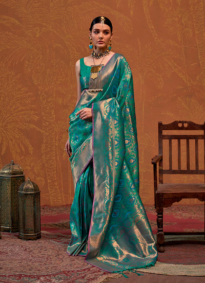 Sea Green Handloom Weaving Silk Saree