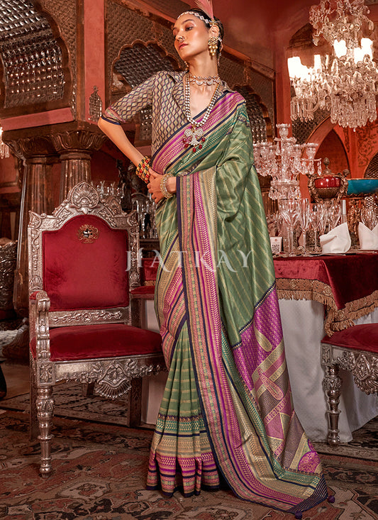 Green Pink Traditional Silk Saree