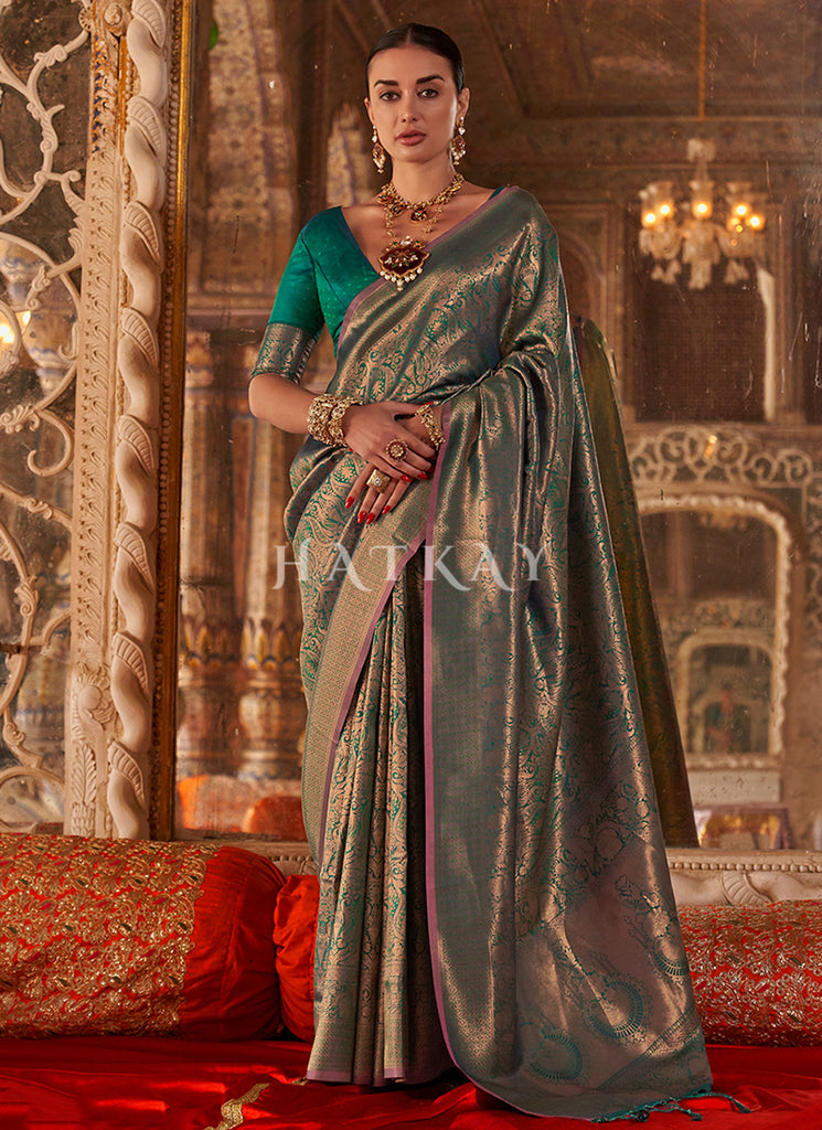Turquoise Handloom Weaved Silk Saree