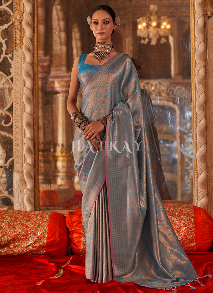 Blue Handloom Weaved Silk Saree