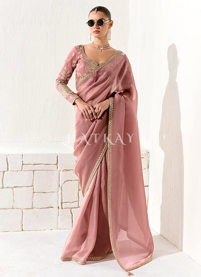 Pink Embroidered Tissue Silk Saree