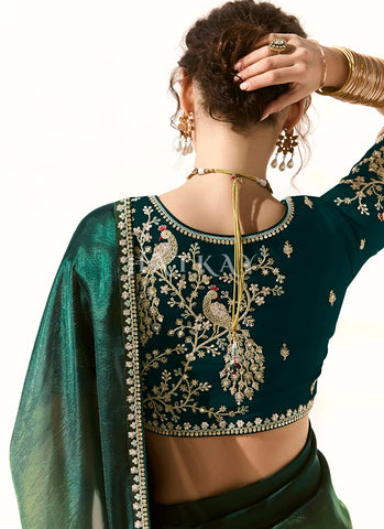 Green Ombré Embroidered Tissue Silk Saree