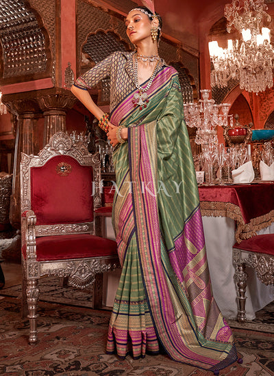 Green Pink Traditional Silk Saree