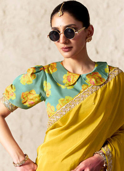 Yellow Embroidered Designer Wedding Saree