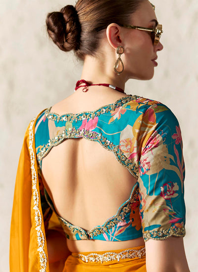 Orange Embroidered Designer Wedding Saree
