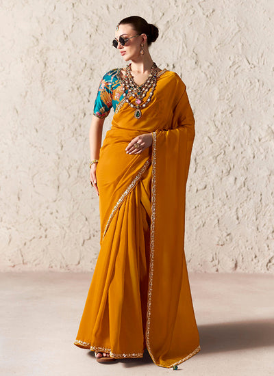 Orange Embroidered Designer Wedding Saree
