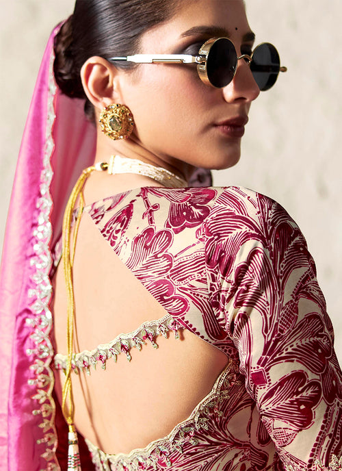 Pink Ombre Embroidered Designer Wedding Saree