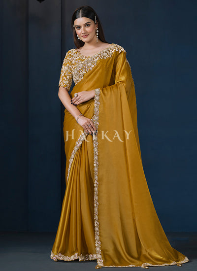 Yellow Embroidery Silk Saree