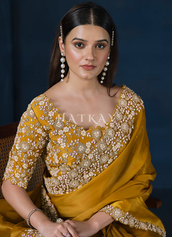 Yellow Embroidery Silk Saree