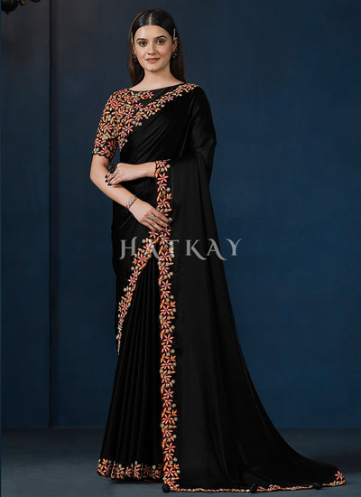 Black Embroidery Silk Saree