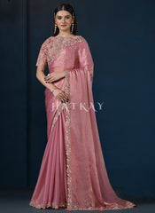 Rose Pink Embroidery Silk Saree