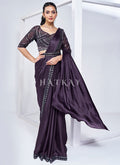 Dark Purple Embroidery Wedding Saree