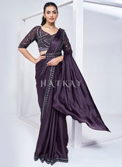 Dark Purple Embroidery Wedding Saree
