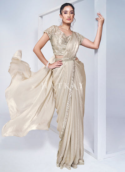 Off White Embroidery Wedding Saree