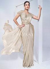 Off White Embroidery Wedding Saree