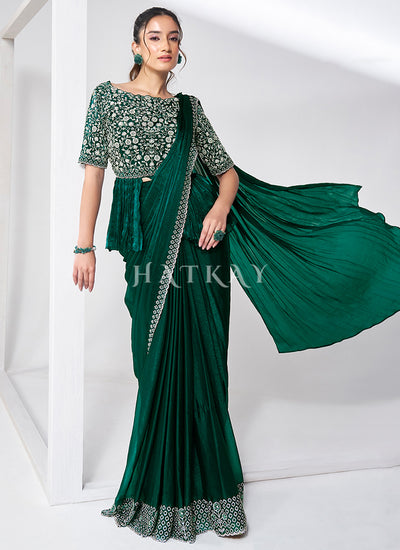 Dark Green Embroidery Wedding Saree