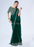 Dark Green Embroidery Wedding Saree