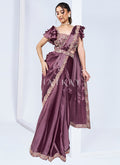 Mauve Purple Embroidery Wedding Saree