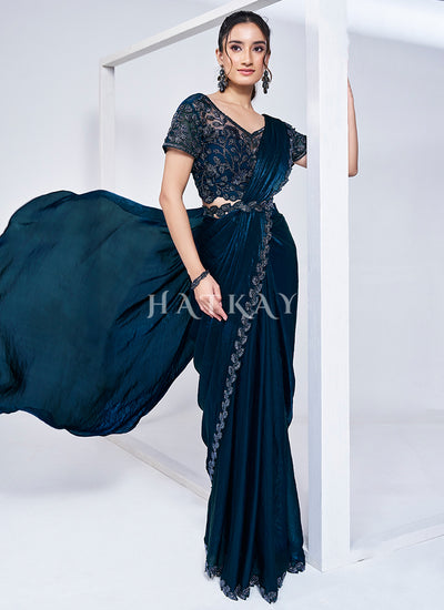 Royal Blue Embroidery Wedding Saree