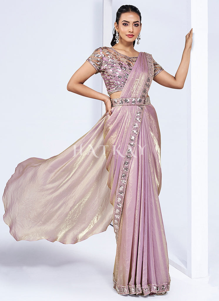 Purple Ombré Embroidery Wedding Saree