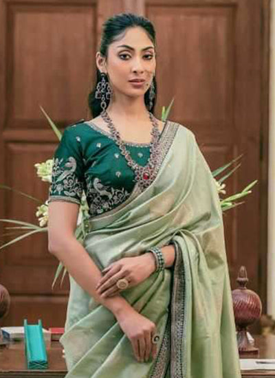 Green Embroidered Traditional Silk Saree