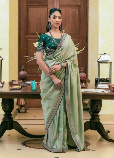 Green Embroidered Traditional Silk Saree