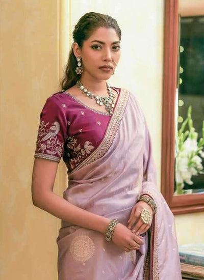 Mauve Purple Embroidered Traditional Silk Saree